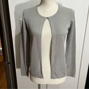 Ann Taylor Silver Shimmer Long Sleeve 1 Button Cardigan XS